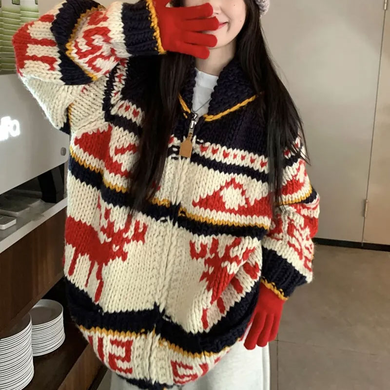 Winter Clothing Colors - Natal vintage elk malha cardigan roupas