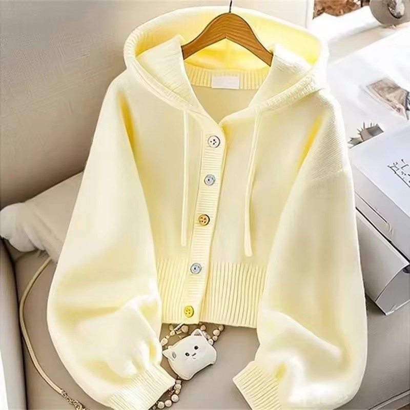 Yellow Winter Clothing - Moda com capuz camisola de malha