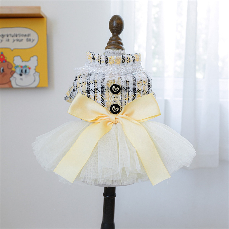 Yellow Winter Clothing - Vestidos de fita amarela para cães