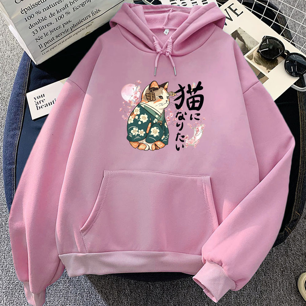 Yellow Winter Clothing - Ukiyoe estilo kanji gato impressão hoodies