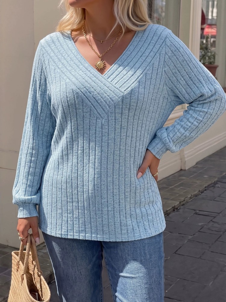 Winter Clothing Plus Size - Camiseta de Tricô Casual Feminina Plus