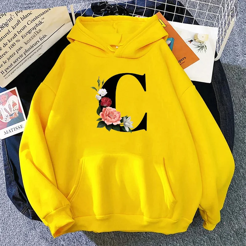 Yellow Winter Clothing - Moda feminina hoodies letras casuais A-Z