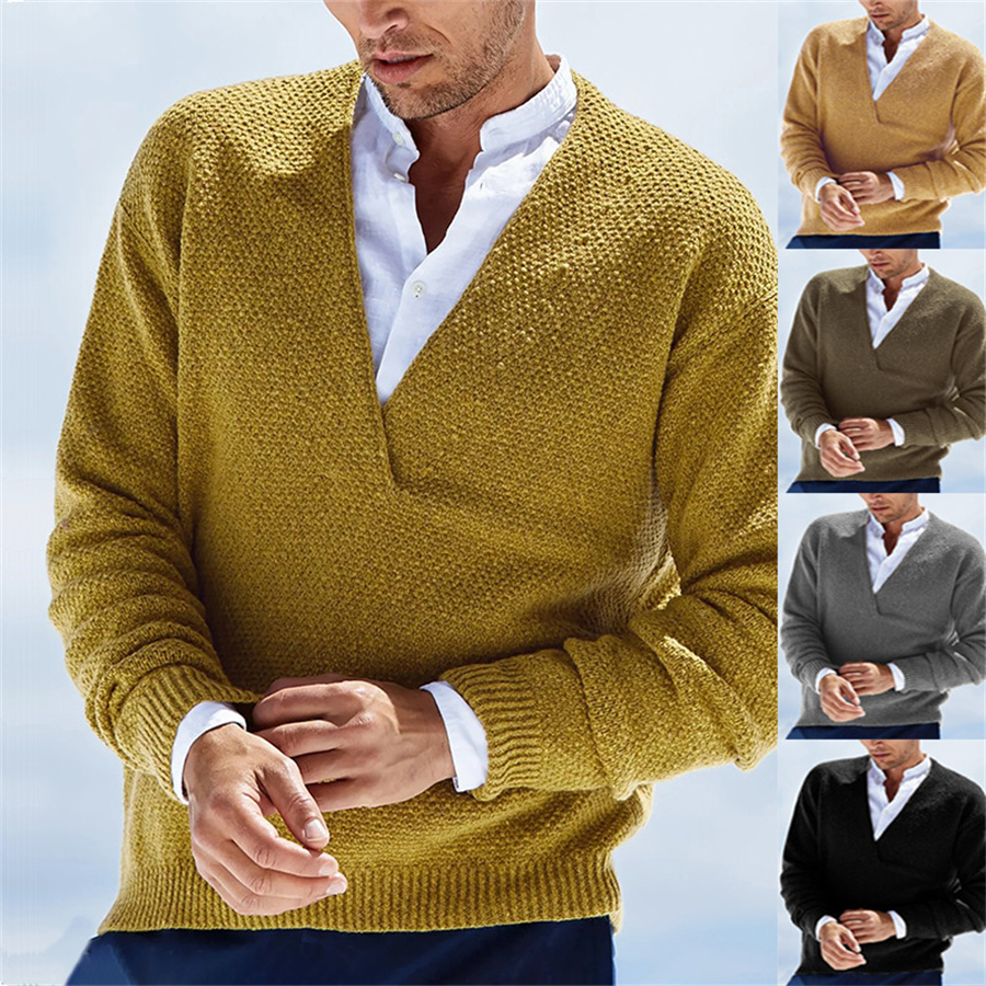 Yellow Winter Clothing - Outono inverno masculino suéteres de malha