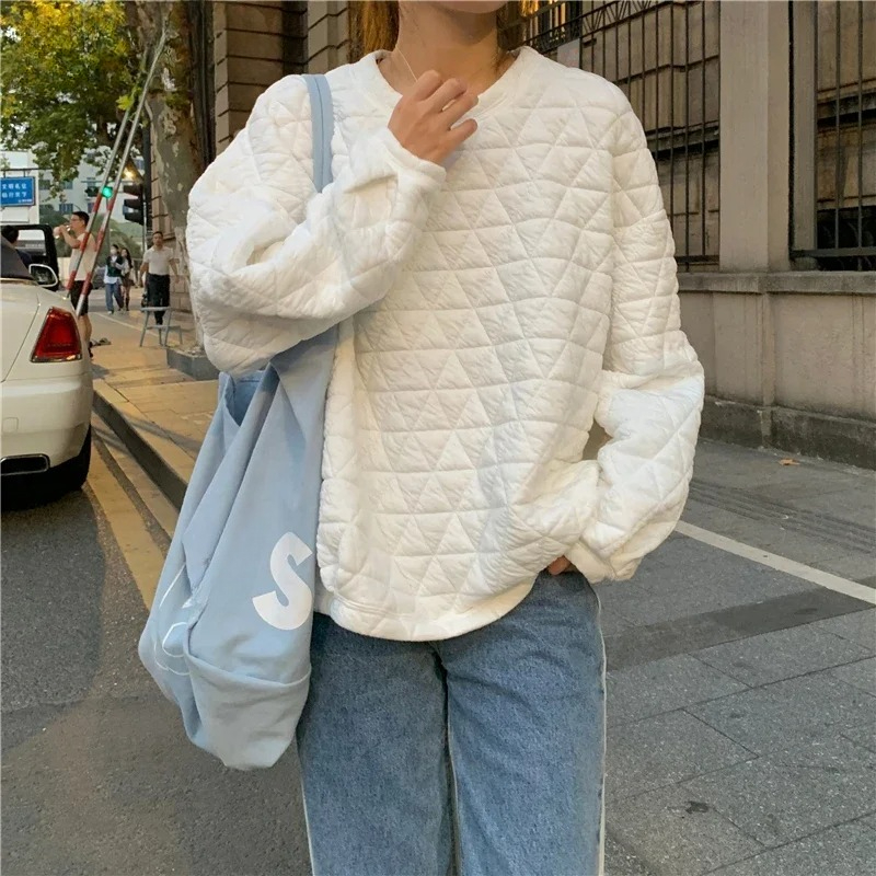 Yellow Winter Clothing - Moletom solto feminino inverno branco causal