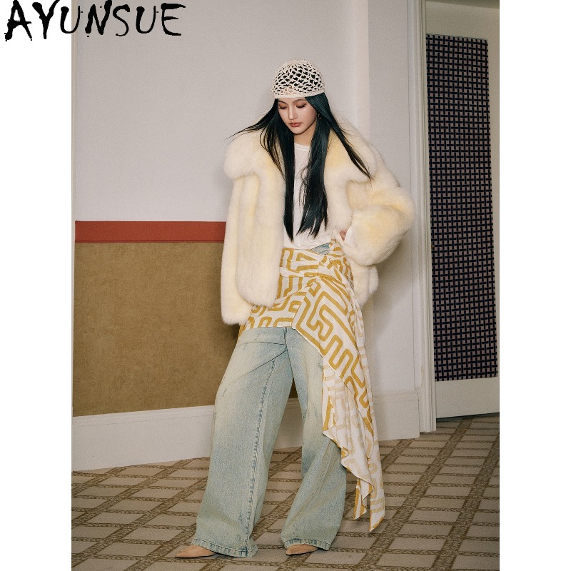 Ayunsue casacos de pele de rap - Yellow Winter Clothing avaliação e preço